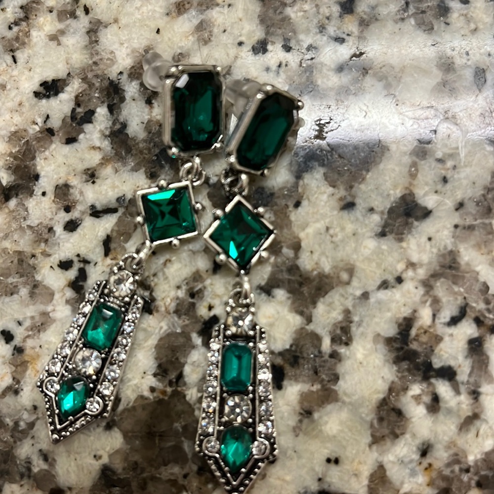 Green and silver earrings, NWOT